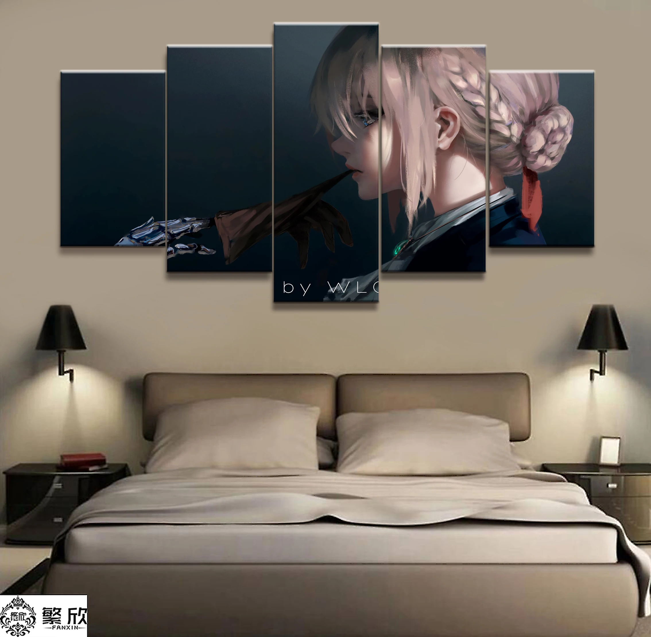 

Home Decor Modular Canvas Picture 5 Piece Saber Zero Fate Series WLOP Anime Painting Poster Wall For Home Canvas Wholesale