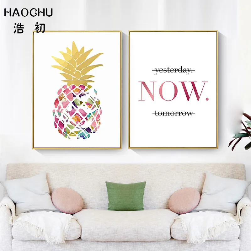 Us 5 65 15 Off Original Canvas Paintings Golden Pineapple Inspiring Quotes Slogan Picture Wall Posters Art Prints For Living Room Decoration In