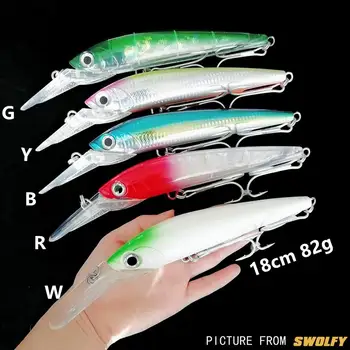 

1pc Deep Diving 5m Big Minnow Bait Artificial Bait 18cm 82g Wobbler Trolling Lure Long Tongue Swimbait Sea Boat Fishing Lure