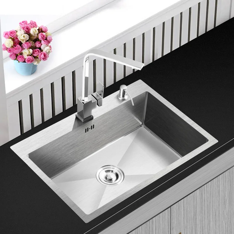 304 stainless Steel 3mm Thickened Manual Tank Set Single Tank Kitchen sink Large Washing Pot Dishwash Pool single bowl