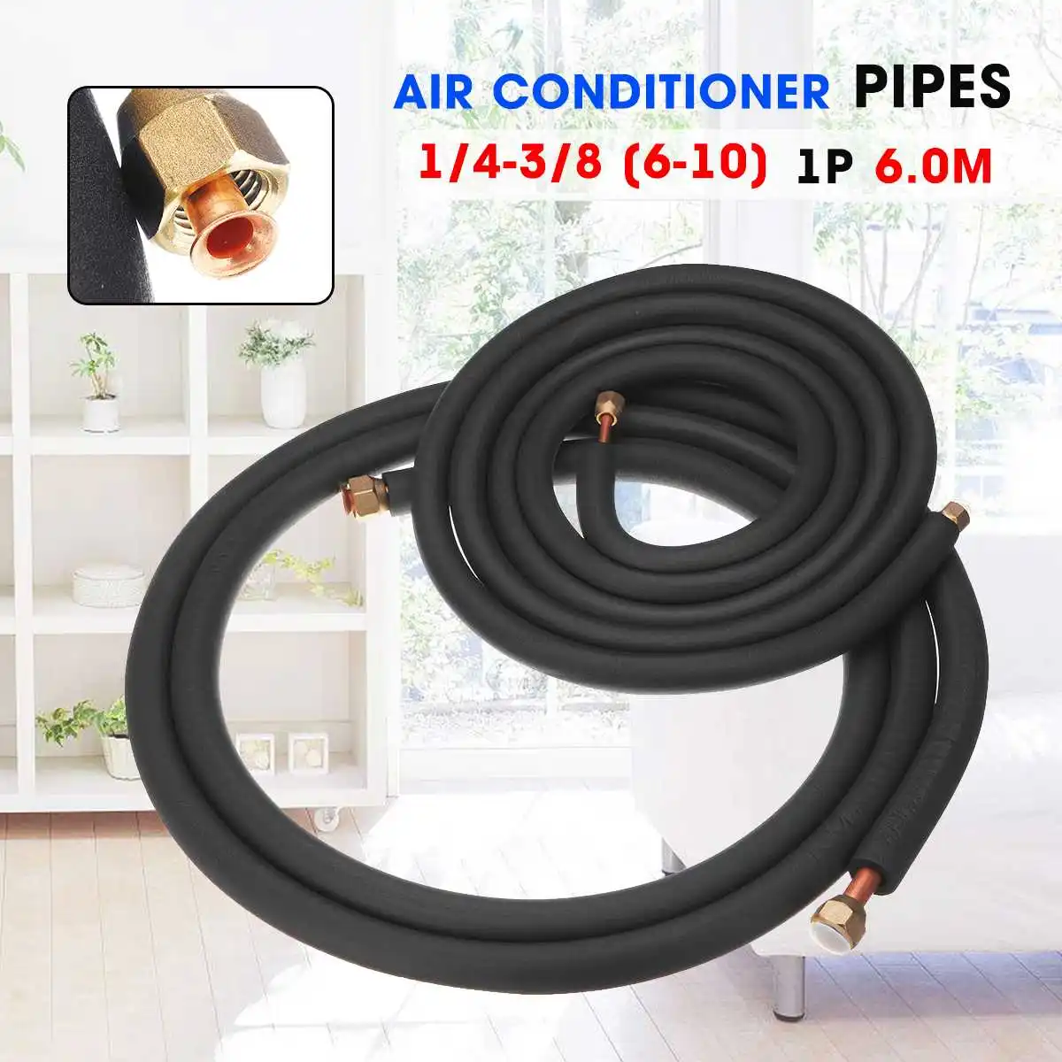 

6M 1/4-3/8 Air Conditioner Parts Coil Tube Copper Aluminum Pipe Tube Pair 1P Heat Insulation Pipe Air Conditioning Accessories
