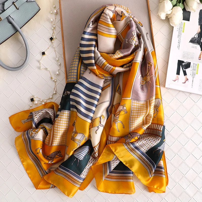 Брендовый дизайнерский шелковый шарф для женщин классический узор пашмины Высокое качество шали и Обертывания Дамы Осень Зима Шарфы Хиджаб
