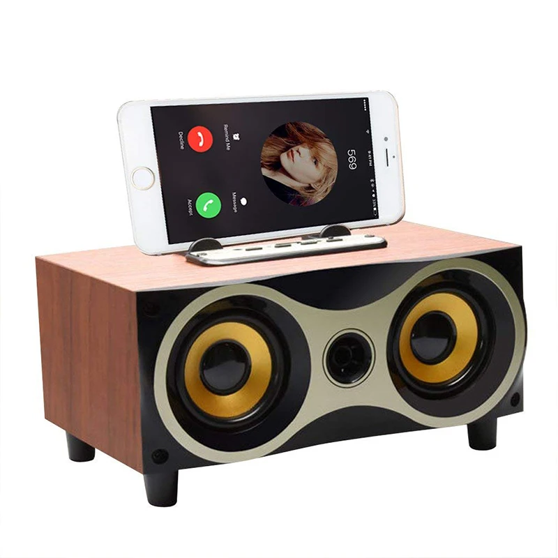 Beste Desktop Draagbare Houten Draadloze Speaker Subwoofer Stereo Bluetooth Speakers Ondersteuning TF MP3 Speler met FM Radio, Telefoon Houder