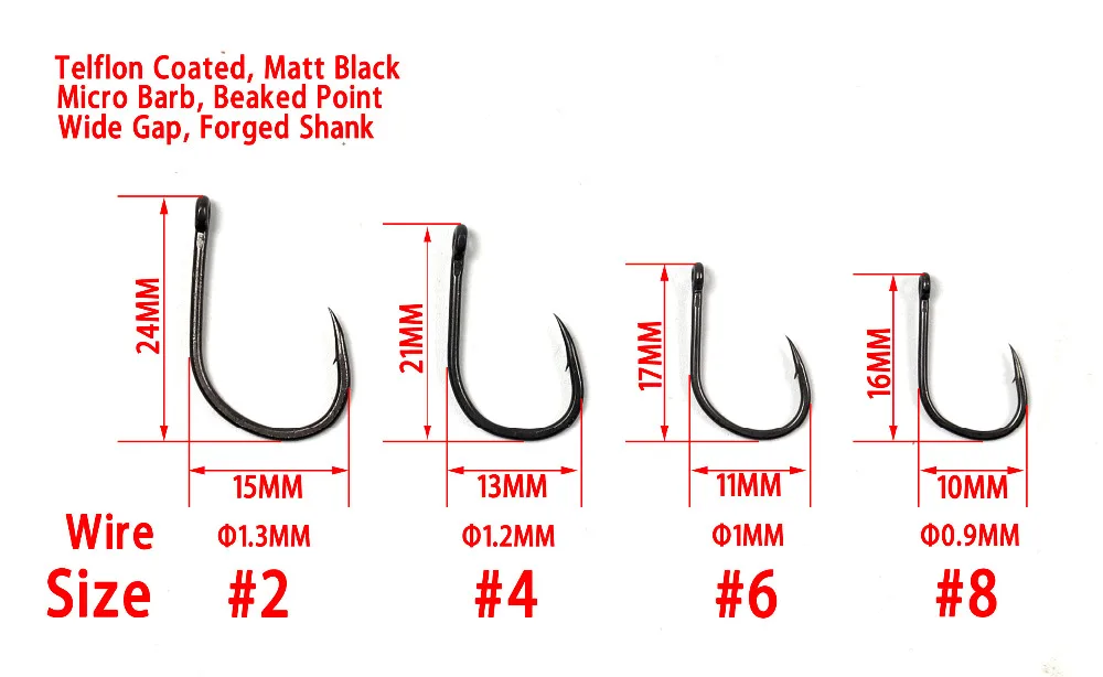 30 шт., размер 2, 4, 6, 8, тефлоновое покрытие, крючок для ловли карпа, матовые черные крючки для ловли карпа, грубая рыбалка, крепкие и острые рыболовные крючки