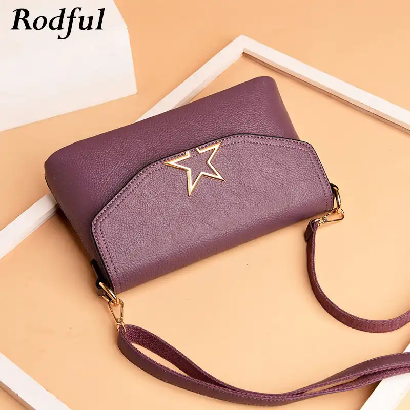 purple leather messenger bag