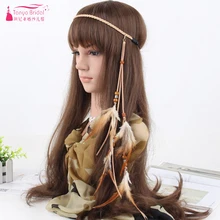 Перо Свадебный ободок для невесты элегантная перья плетеный из искусственной замши повязка на голову в виде косички с отделкой из бисера ZH032