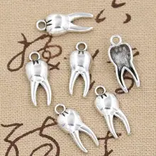 30 pçs encantos zumbi dente dentes molar 20x8mm antigo fazer pingente caber, vintage tibetano cor prata, diy artesanal jóias