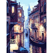 Одна ночь в Venice.40x50cm, живопись по номерам, DIY, настенное искусство, декор гостиной, пейзаж, фигура, животное, цветок, мультфильм