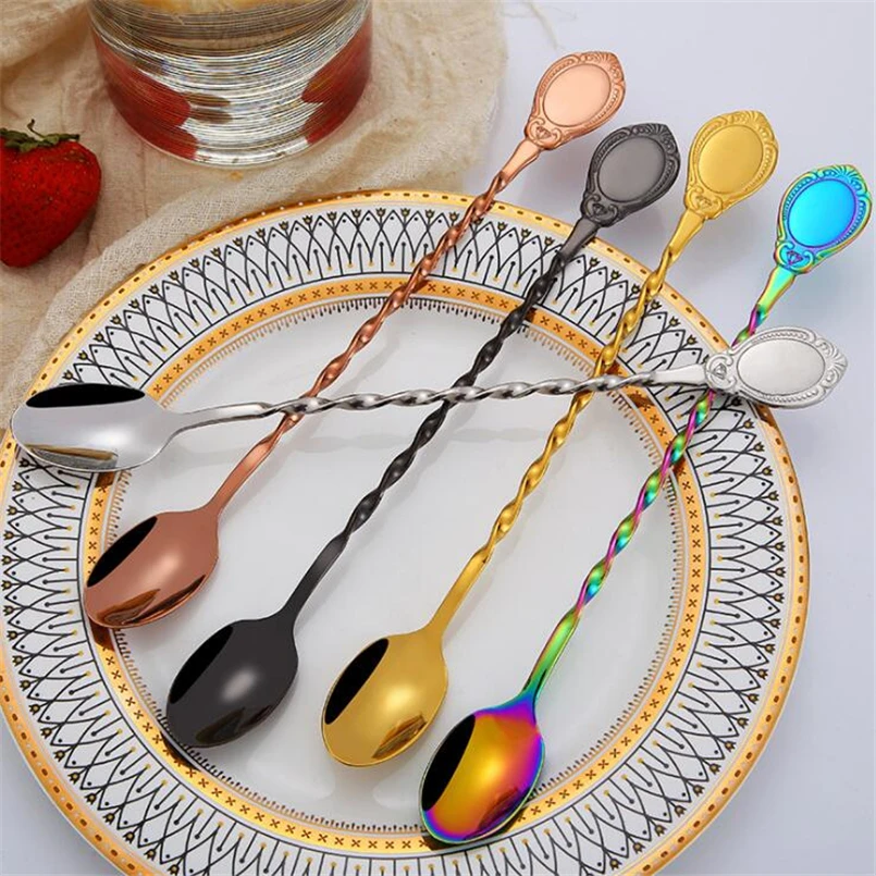 

304 Stainless steel mixing cocktail spoon creative spiral long handle bar stir spoon bartender bar tools free shipping