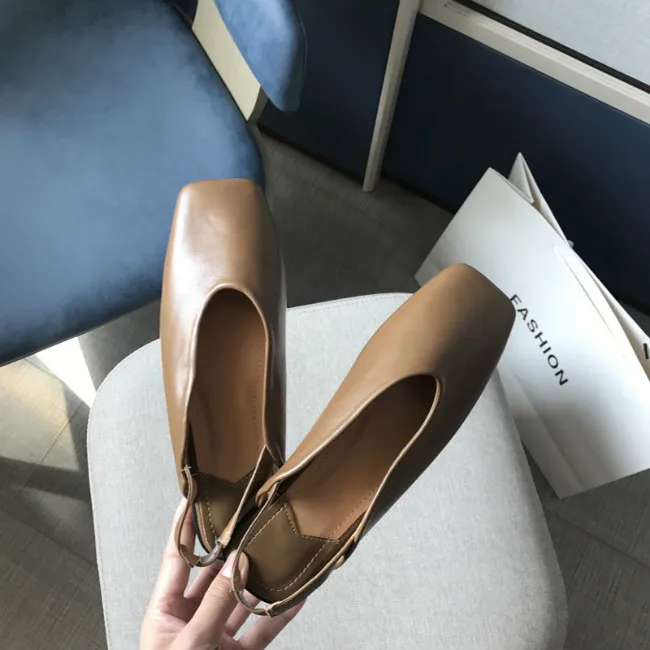 MONMOIRA Vintage Square Toe Slingback Women Mules Shoes Solid Flats Shoes for Women Elegant Ladies Shoes SWA0304 - Цвет: brown