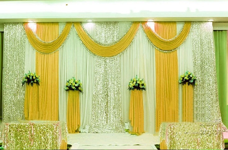 3m Gold Wedding Backdrop Curtain Photography Party Swags Decor Stage Backgroun 