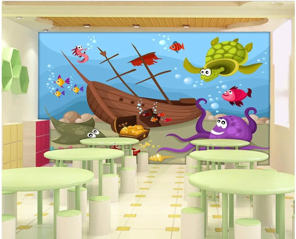 

Custom photo 3d wallpaper Cartoon submarine world pirates sunken treasure room Home decor 3d wall murals wallpaper for wall 3 d