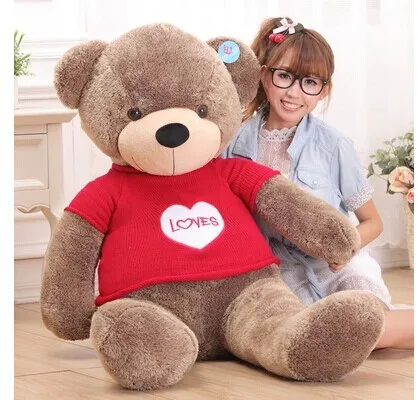 

huge 130 cm loves brown bear plush toy red sweater teddy bear throw pillow bear doll gift w3880