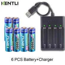 Bateria de lítio recarregável aa efeito de memória, bateria de lítio + 4 espaços, carregador usb kentli 1.5v 3000mwh