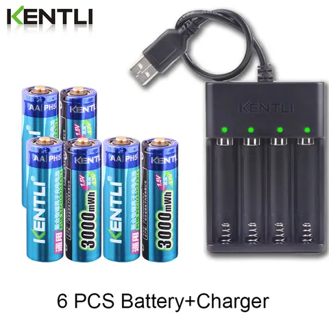 Efeito de Memória Bateria de Lítio + 4 Kentli Nenhum Recarregável Li-ion Polímero Slots Usb Carregador 1.5v 3000mwh aa