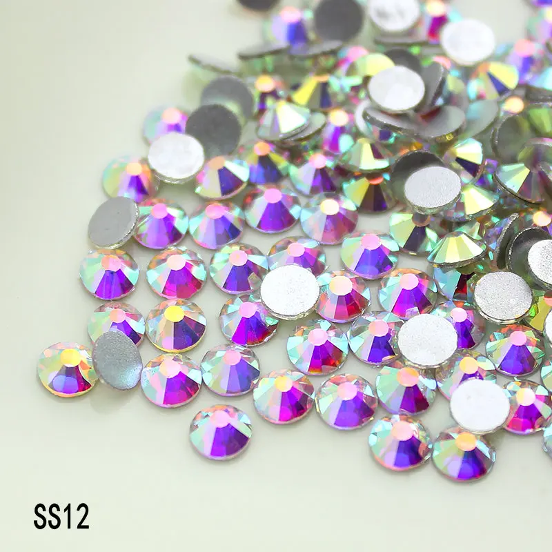 

Crystal AB 1440PCS SS12 (3.0-3.2mm) silver plated 3D Flat Back Non Hotfix glue on nail art decoration rhinestones.