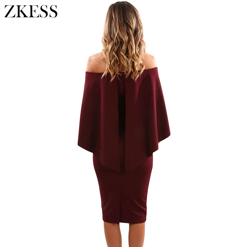Wine-Luxurious-Off-Shoulder-Batwing-Cape-Midi-Dress-LC61616-3-2 
