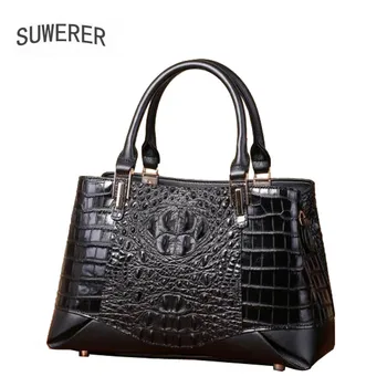 

SUWERER 2020 New women genuine leather bag Embossed crocodile pattern Fashion schoudertas dames luxury women leather handbags