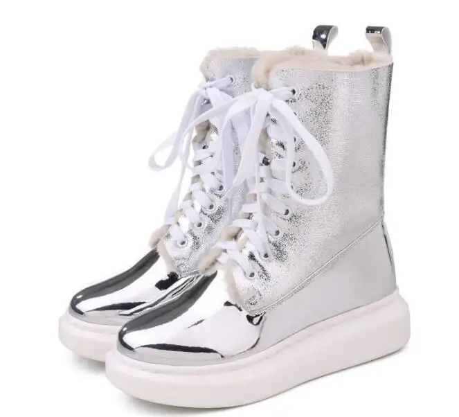 De Neige Croix Chaud as Cuir Hiver Doublure Botte Peluche Courte Fond Rond En Verni Pic Brillant Épais Plat As New attaché Femmes Pic 2018 Bout Bottes SW8nqAOEY