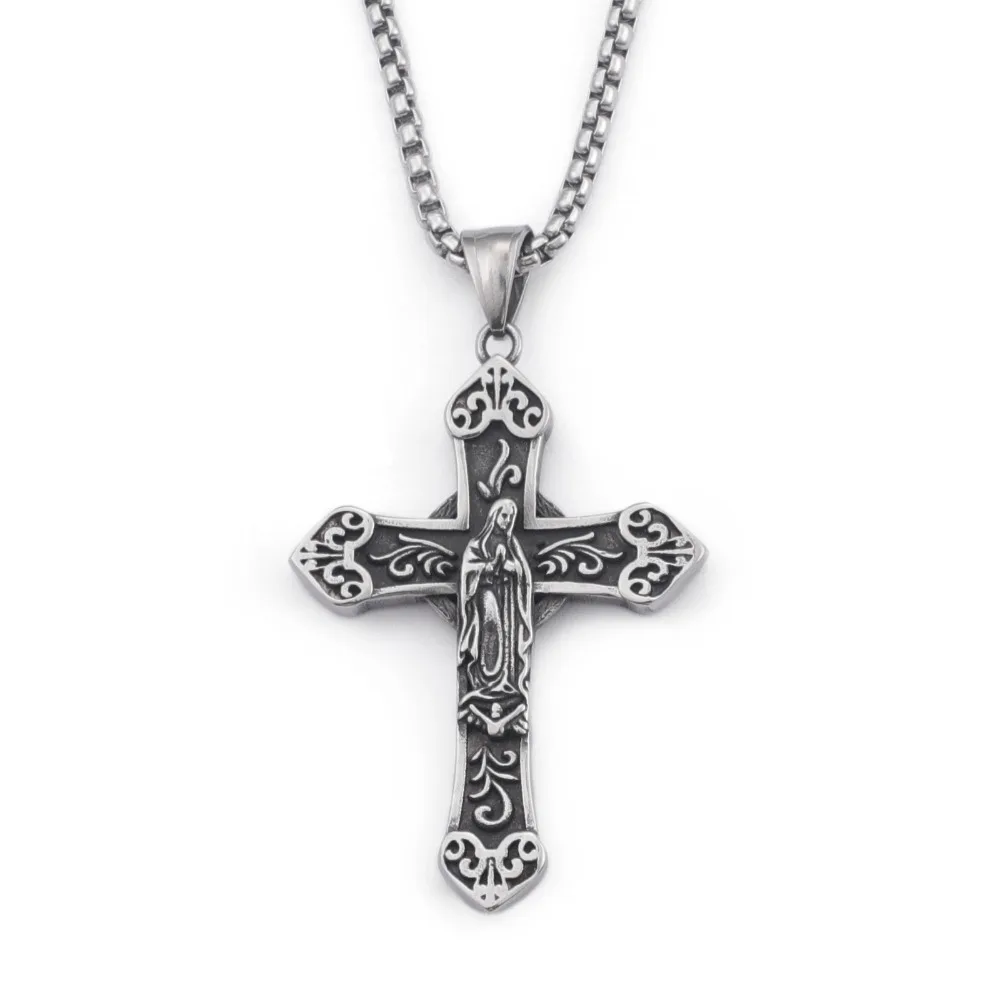 

Silver/Gold Christian Cruz Pendant Necklace For Men Women Stainless Steel Jesus Cross Pendant Box Chain Necklace For Unisex