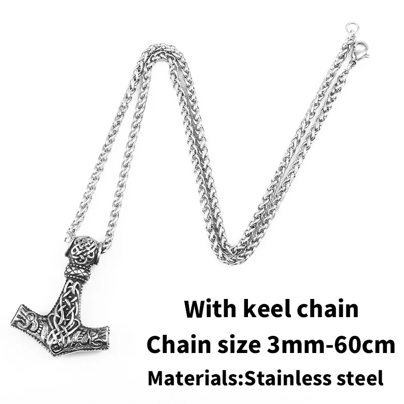 with keel chain Байер 316L нержавеющая сталь Скандинавское ожерелье с кулоном викинга волк Тор молот Мьёльнир скандинавский odin амулет мужские ювелирные изделия LP385 - Окраска металла: with keel chain