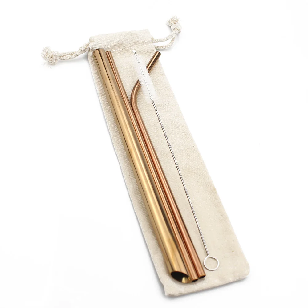 Rose WhiteBag 5pcs 304 Stainless Steel Sharp Pointy End Straw Reusable Metal Drinking Straws Set with Brush Bag For Home Party Bar Accessories - Цвет: Rose WhiteBag