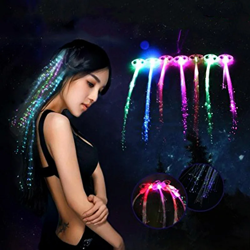

Hair Braided Clip Hairpin Colorful LED Glowing Flash Wigs Show New Year Party Christmas Decor Supplies XH8Z