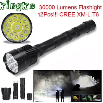 

High Quality zaklamp 30000 Lumens flashlight 12x CREE XML T6 5 Mode 18650 Super Bright LED Flashlight 1.18