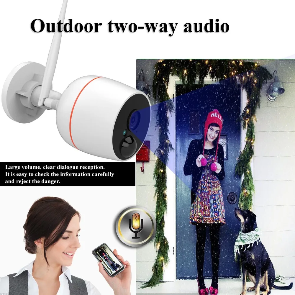 Outdoor Camera Wifi IP Camera Outdoor Bullet Security Camera Two Way Audio Surveillance 1080P HD 2.0MPCamera Micro SD Card