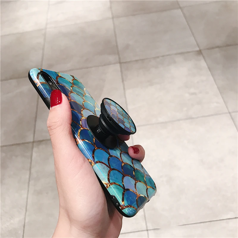 Shiny mermaid scales laser phone cases for iphone 7 8 X XR XS Max 6 S 6s 7 8 plus Ring air bag Stand holder Grip case back cover (4)