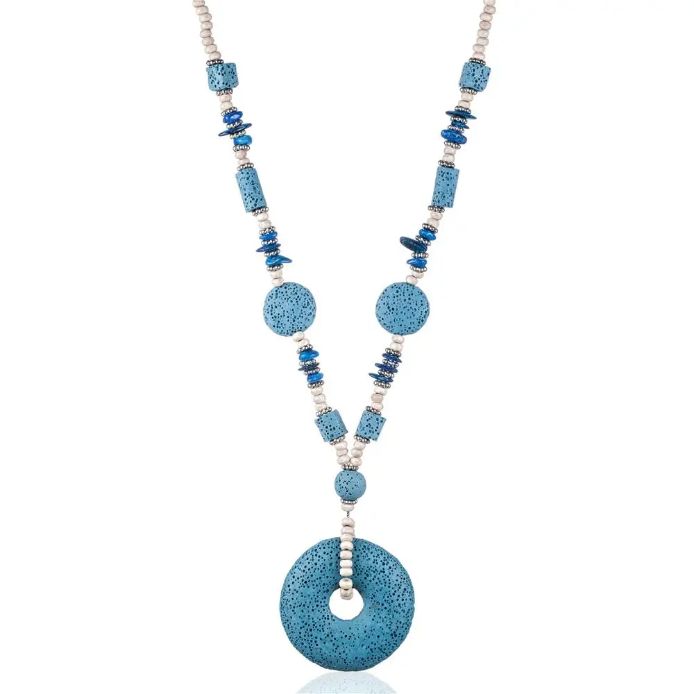 Красивая женщина Ожерелья для мужчин Jewelry основа для кулонов и ожерелья вулканического камня ожерелье Mujer колье-ошейник женские длинные Цепочки и ожерелья - Окраска металла: light blue