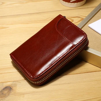 

Anti Rfid Genuine Leather Wallet Men Rfid Blocking Zipper Pocket Wallets Men High Quality Small Purses Retro Short Coin Purse