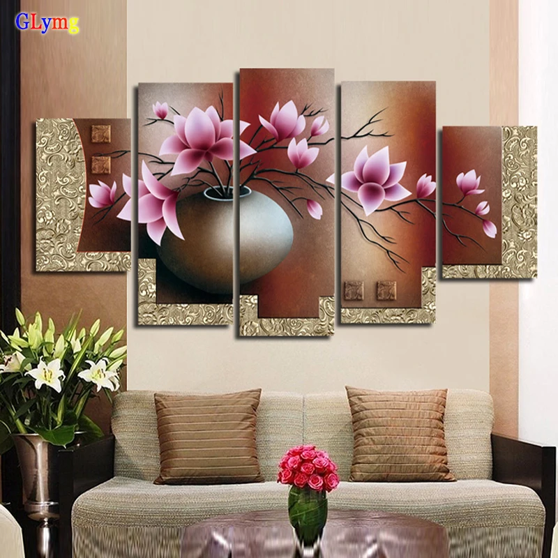

GLymg 3D Diy Cross Stitch Patterns Chinese Cross-Stitch Sets Five League Draw Flower Cotton Embroidery Kits European Home Decor