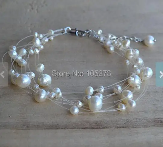 

New Arriver Multistrands Pearl White Color 9 Rows 7.5 Inches Genuine Freshwater Pearl Bracelet Wedding Bridesmaids Jewelry