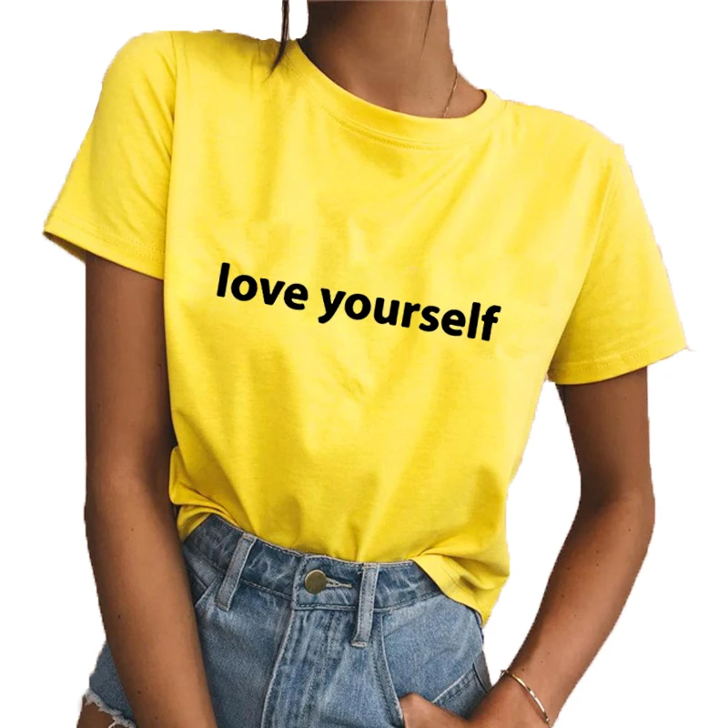 Love Yourself с забавной надписью женские тенниска из хлопка на каждый день футболка
