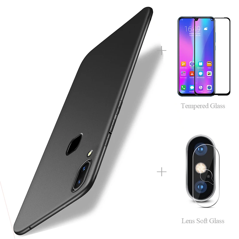 

Matte Back Cover Case + Tempered Glass + Lens Protective Glass For Huawei Y5 2019 Y6 Pro Y7 Y9 2018 Y5 Lite Y 5 6 7 9