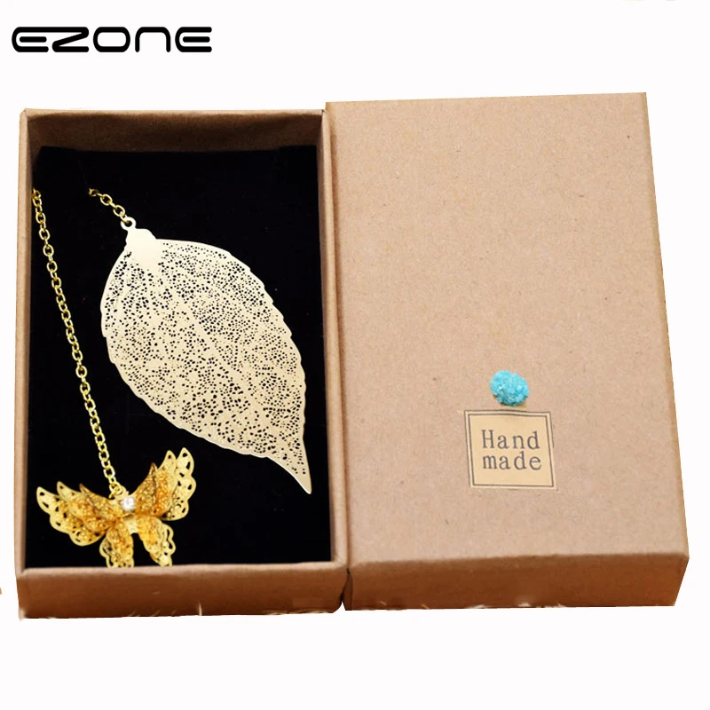 

EZONE Retro Vintage Bookmark Feather And Fine Veins Leaves Bookmarks Promotional Gift Stationery Film Bookmark School Stationery