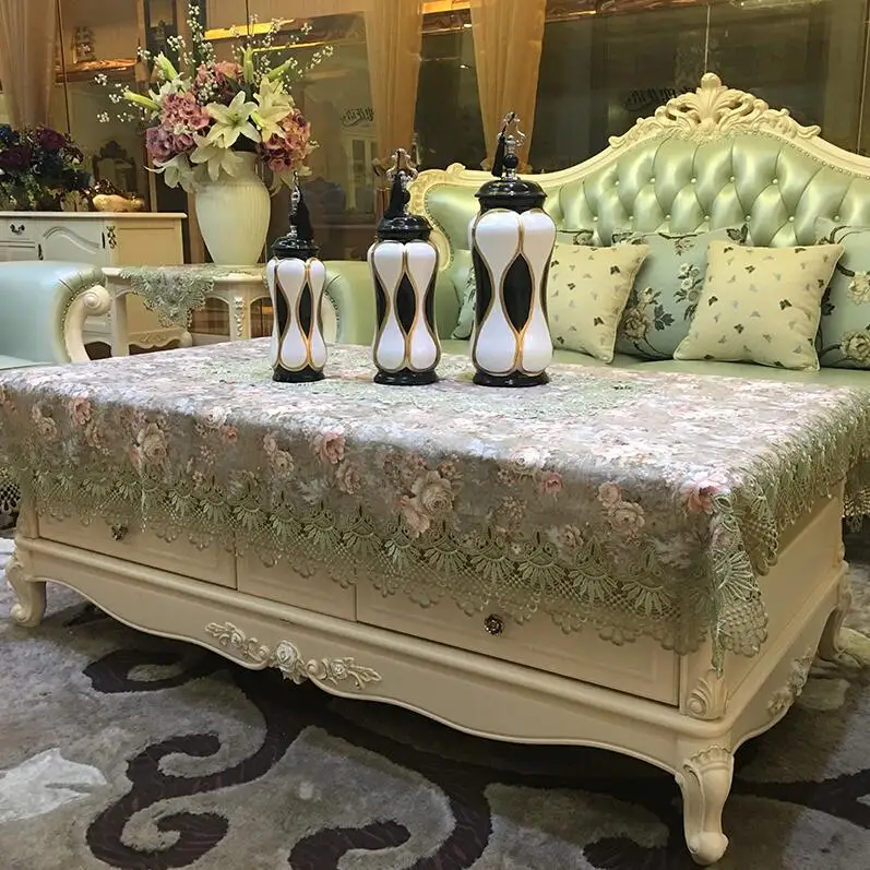 

Europe luxury embroidered tablecloth table dining table cover table cloth Lace fabric TV cabinet dressing table cover set