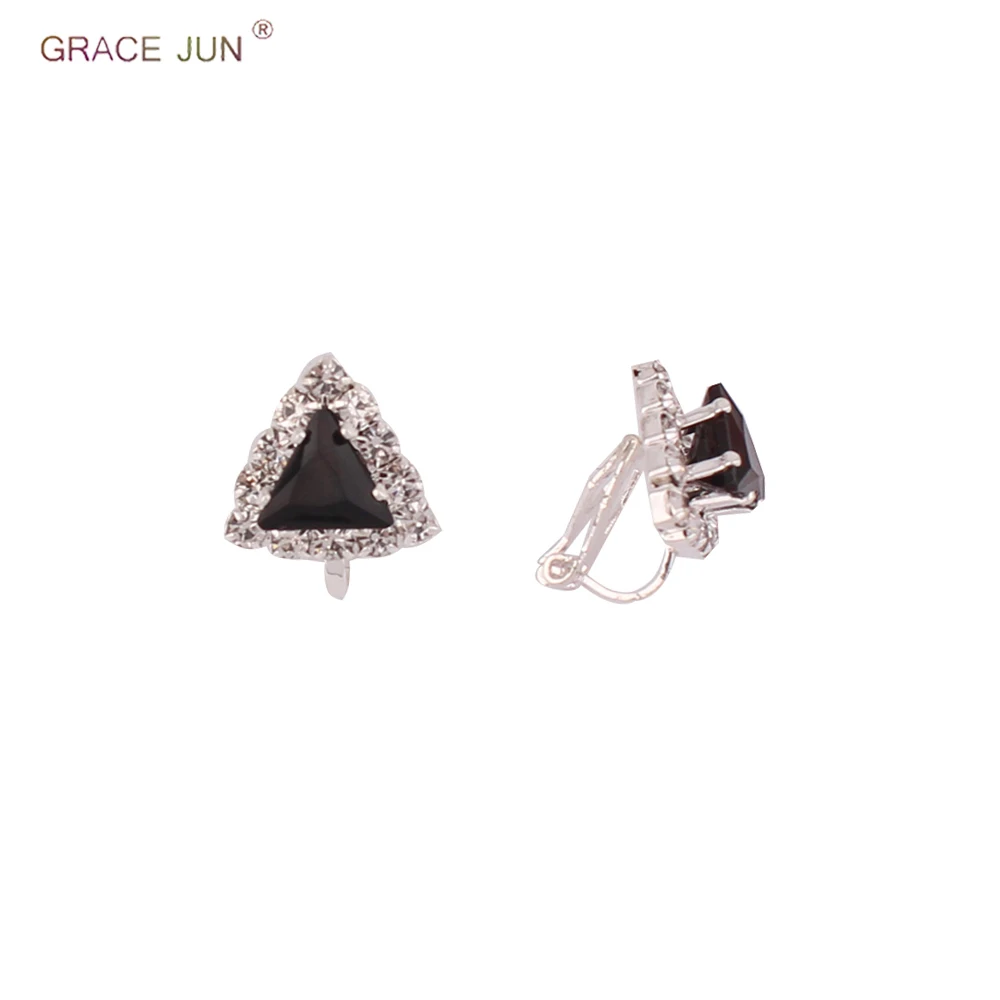 

GRACE JUN Rhinestone Crystal Triangle Shape Clip on Earrings Without Pierced for Kids Charm Cute Small Earrings No Hole Earrings