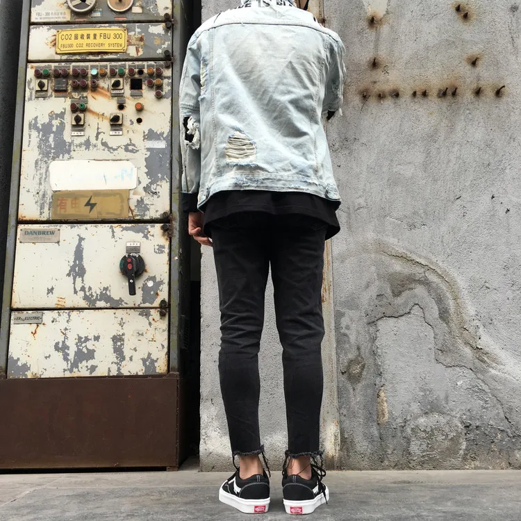 2018 новый хип-хоп Для мужчин отверстие Jogger Штаны высокое качество Повседневное destroyed skinny ruched джинсы повседневные штаны джоггеры рок джинсы