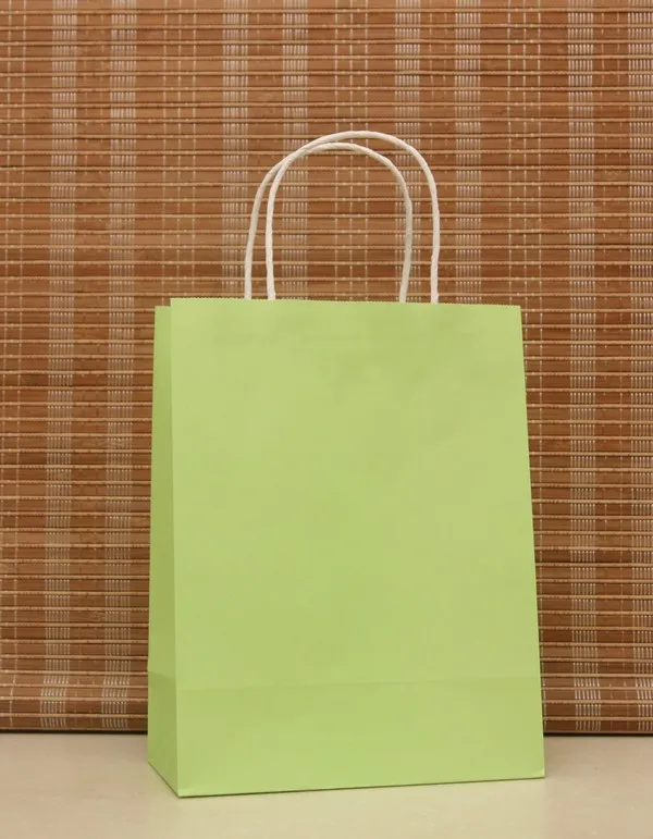 40PCS Green color paper bag with handles 21x15x8cm Festival gift bag