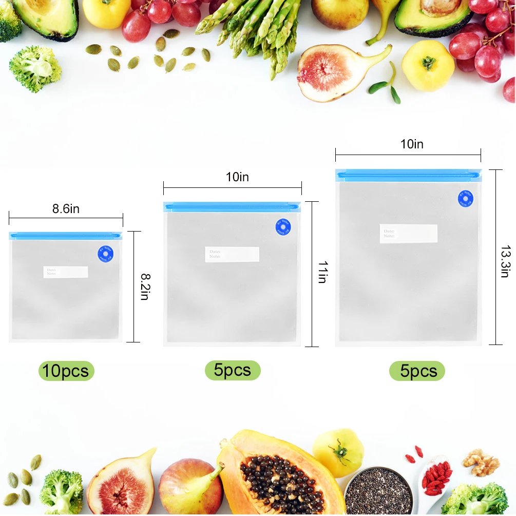 BPA free 20 шт многоразовые Sous Vide сумки комплект силиконовый мешок для еды