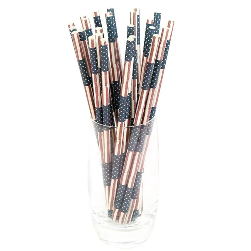 

25pcs American National Flag Drink Juice Paper Straws Kids Birthday Wedding Festival Event Decor Drinking Straws Party Supplies