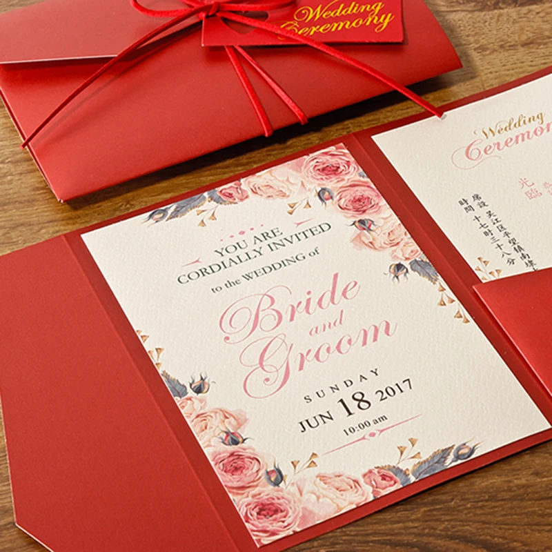 Pocket Red Wedding Invitations Unique Invitation Set Wedding Invites - Set of 50 pcs - 32845294345
