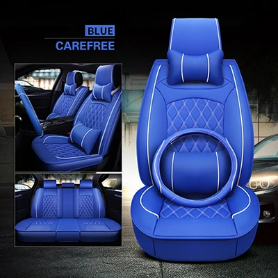 Передний+ задний) Универсальный кожаный чехол для сидений автомобиля lada granta hyundai Kia rio VW polo Renault, Chevrolet cruze - Название цвета: Blue  Luxury