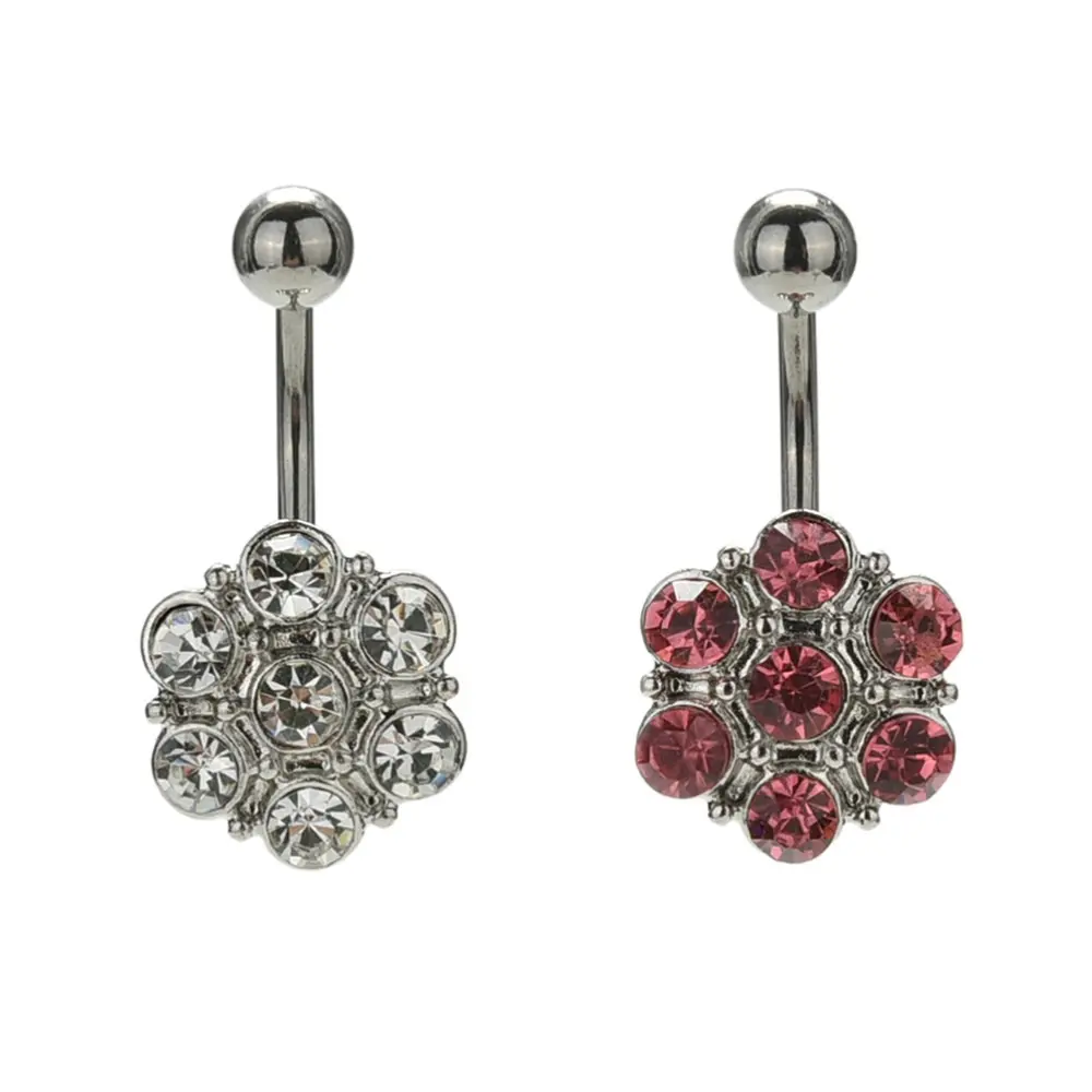 

1PC Fashion Style Crystal Flower Surgical Steel Barbell Piercing Belly Button Navel Ring Bar Body Piercing