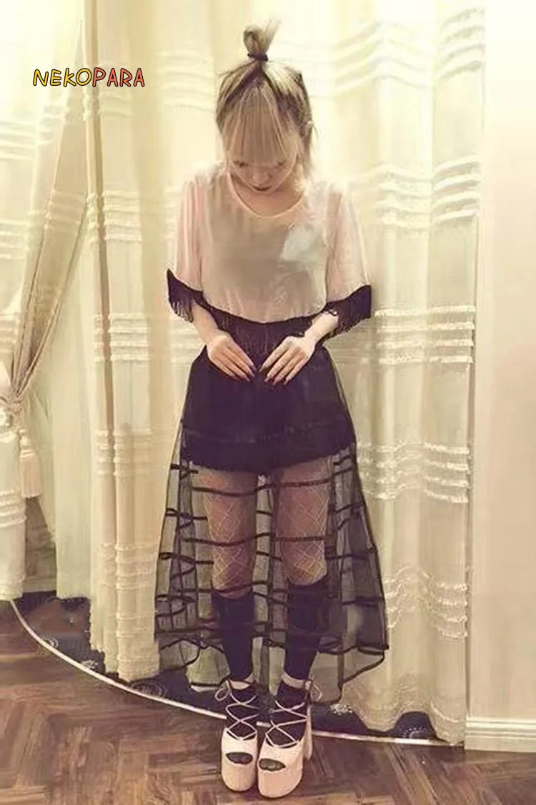 

Wholesales Limited Stock Japanese Double Layer Skirt Shorts Transparent Bubble Organza Long Skirt with Inner Shorts