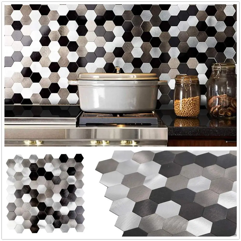 4 Pieces Nordic Hexagon Metal 3M Glue Peel and Stick Wall Tiles Kitchen Decor Fireproof Wall Stickers Home Decor Backsplash 30cm 4 Pieces Nordic Hexagon Metal 3M Glue Peel and Stick Wall Tiles Kitchen Decor Fireproof Wall Stickers Home Decor Backsplash 30cm