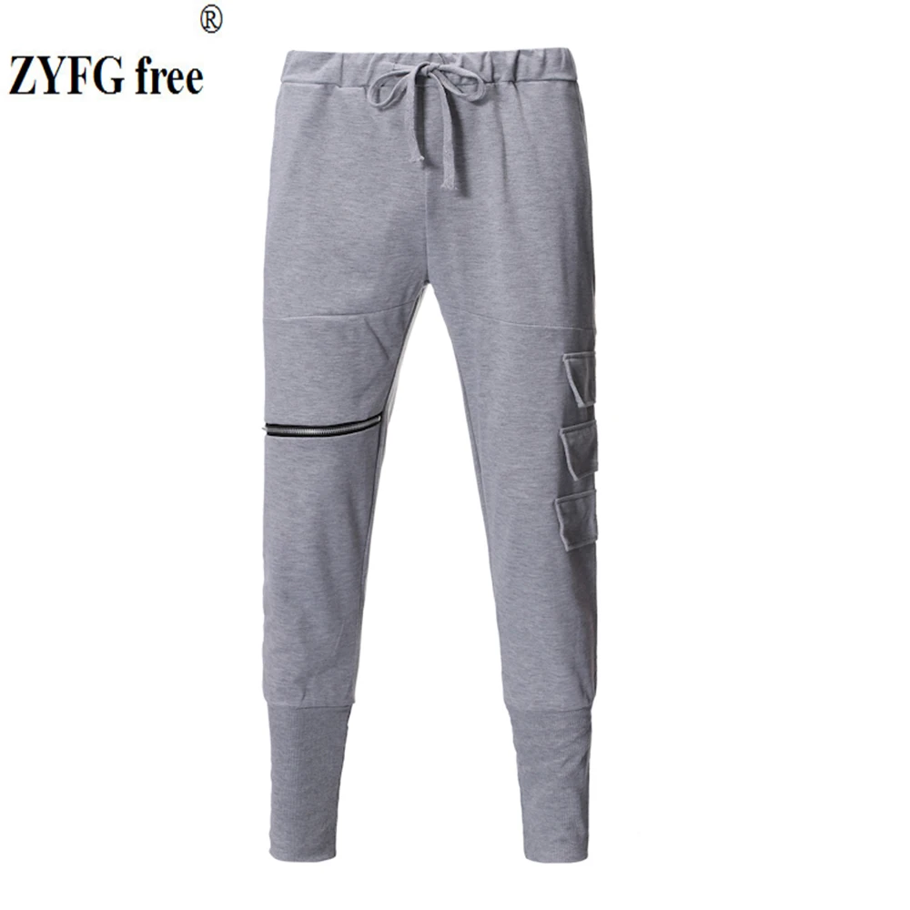 

Fashion men's casual pants middle waist contrast color trousers zipper decorative sportspants for men's pants feet pantsFashion