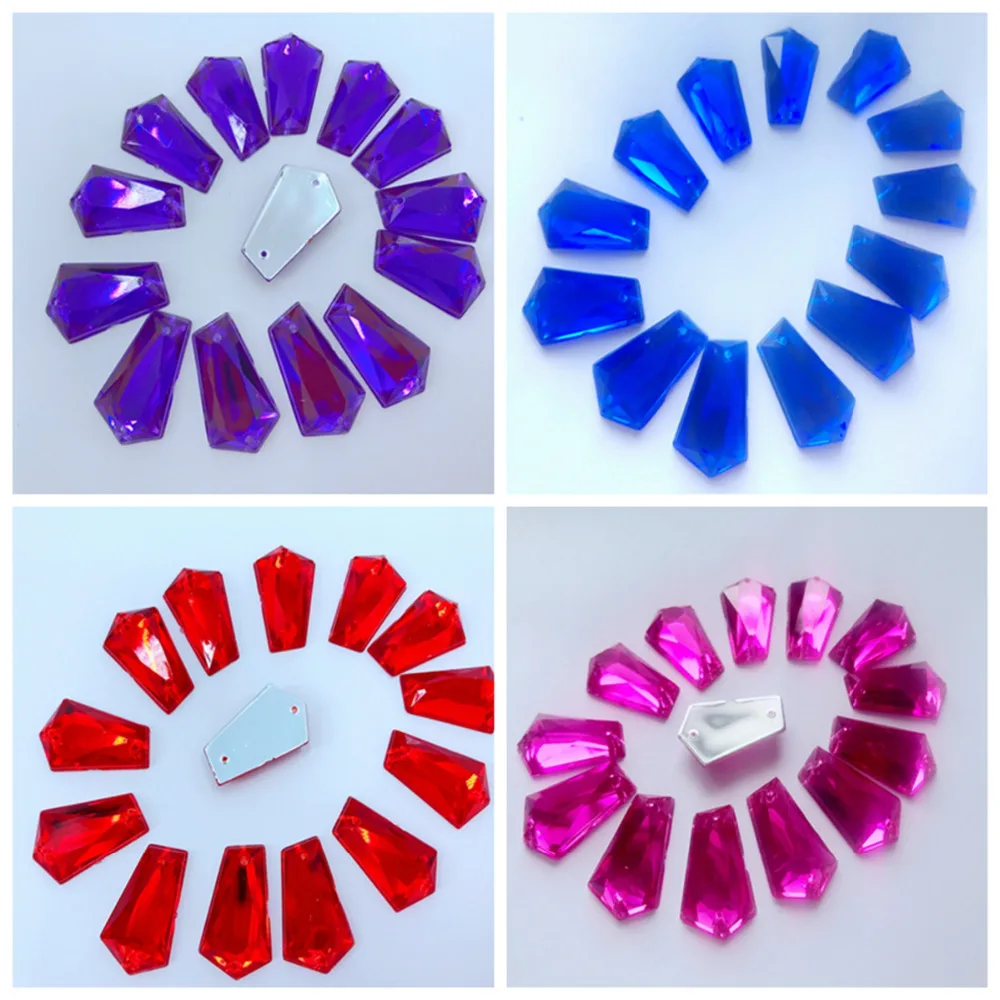 

High Quality 100pcs 14*23mm Red Sew On Acrylic big Rhinestone hand sewing Crystal Flatback Alien shape